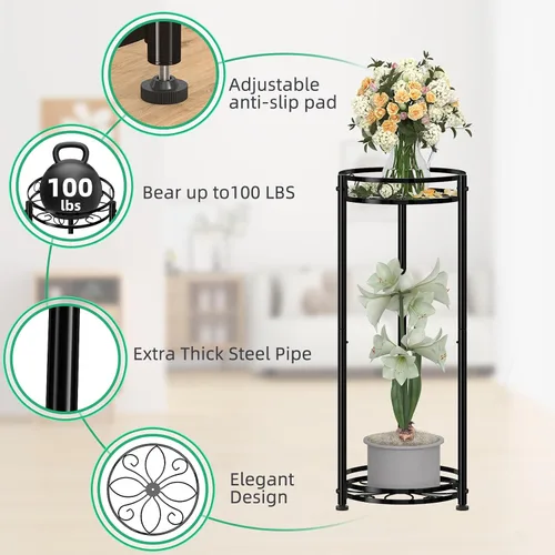 Miniatura 5 de Simple Trending Soporte redondo para plantas para interiores y exteriores, resistente al agua, de metal, alto de 31 pulgadas, estante de exhibición