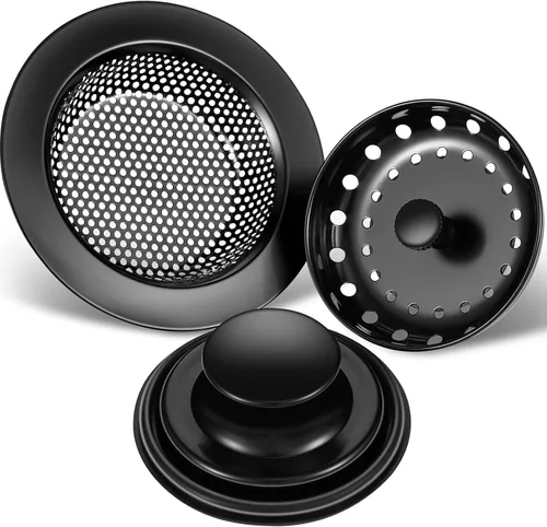 Miniatura 12 de Mudder 3 piezas de colador y tapón de drenaje para fregadero de cocina, tapón de eliminación de basura de acero inoxidable con asa, filtro universal