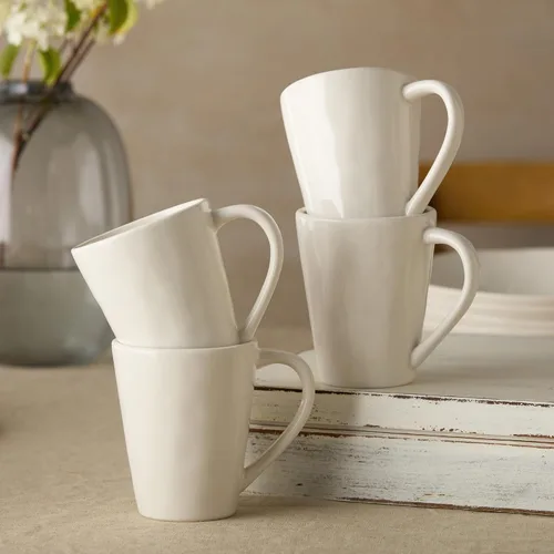 Miniatura 3 de Linen Cream - Juego de 4 tazas de cerámica de 14 onzas – Tazas de café y té de cerámica neutra modernas para momentos acogedores, uso diario