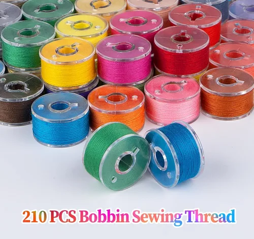 Miniatura 5 de 210 piezas de hilo de bobina preenrollado, 36 colores de hilo de coser, hilo de poliéster, tamaño A clase 15 para bobina