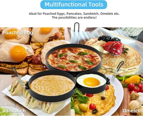 Miniatura 2 de Anillo de tortilla de 8 pulgadas, anillo para panqueques de 6 pulgadas y anillo de huevo de 3.5 pulgadas para parrilla, paquete de 3 moldes