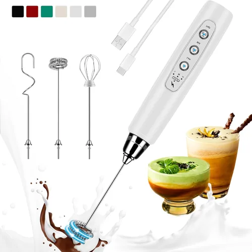 Miniatura 18 de Colarlemo Espumador de Leche de Mano Recargable con Soporte, Varita Espumadora Mezclador de Bebidas Batidor Eléctrico para Café, Desmontable con 3