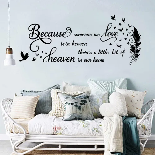 Miniatura 4 de SUPERDANT Calcomanías de pared con texto en inglés "Porque alguien que amamos está en el cielo hay un poco de cielo en nuestro hogar", calcomanías
