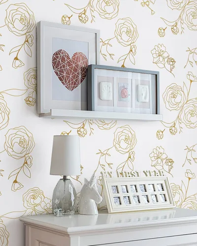 Miniatura 19 de Safiyya Papel tapiz de 118 x 17.3 pulgadas, papel de contacto dorado y azul, papel tapiz floral, autoadhesivo, extraíble, para cubrir dormitorios