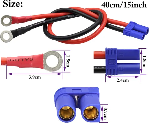 Miniatura 2 de Cable de Terminal EC5 a Anillo O, Cable Conector de Enchufe de Terminal de Ojal EC5 Hembra a Anillo O 10AWG RC ESC Cargador Lateral de Alimentación