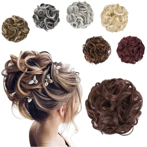 Miniatura 16 de Elaine Extensión de Moño Grande y Desordenado Cabello Rizado Moños Piezas de Cabello para Mujeres Sintético Ondulado Coleteros Grandes Gruesos Punta