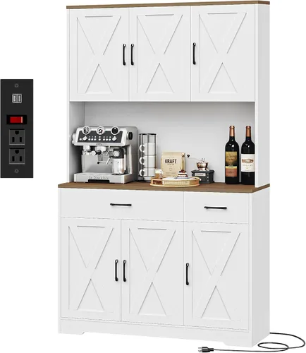 Miniatura 10 de HOSTACK Armario de despensa de 71" con estación de carga, armario alto de almacenamiento de despensa de cocina con soporte para microondas, alacena