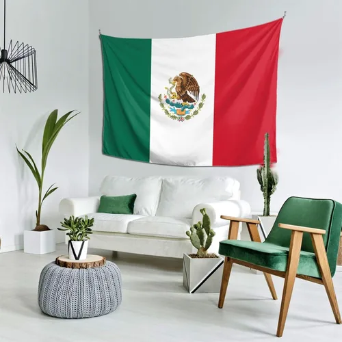 Miniatura 3 de JUHIOPOI Tapiz de pared con bandera de México, arte nocturno mexicano para decoración de pared lateral de dormitorio, (60 x 40 pulgadas)