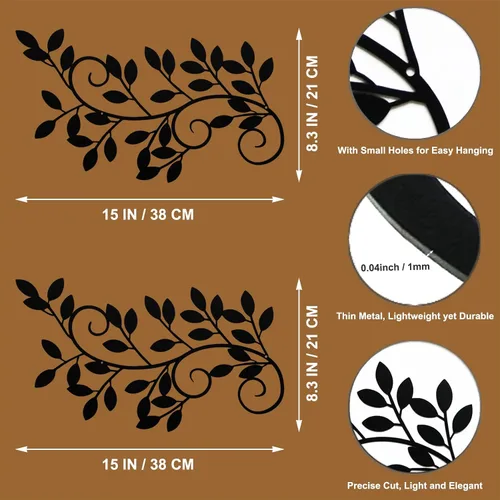 Miniatura 2 de ESTART 2 piezas de hojas de árbol de metal decoración de pared de hoja de olivo de vid, arte de pared de hoja de olivo, esculturas de pergamino