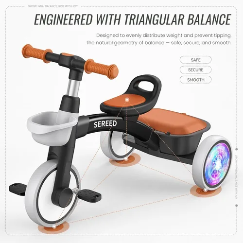 Miniatura 4 de SEREED Triciclo para niños con iluminación colorida para niños de 2 a 5 años, triciclo con asiento y manillar ajustables, cesta extraíble, idea