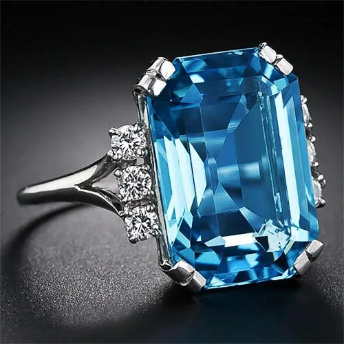 Miniatura 2 de Anillo de Plata de Ley 925 Brillante con Gemas de Diamante Completo Anillo de Circonia Cúbica Azul Anillos CZ Diamante Anillo de Múltiples Filas