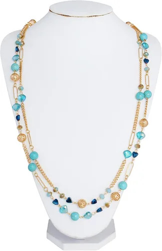 Miniatura 3 de Bocar Collar de cuentas, collar de cadena de eslabones largos de 2 capas, cuentas de cristal para mujer, gargantilla, regalo de joyería