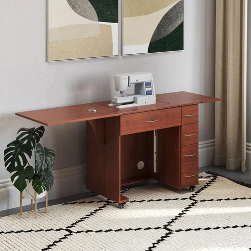Miniatura 6 de Arrow - Muebles de costura clásicos Alice - Armario de costura compacto de tamaño mediano con elevador hidráulico de máquina, cajones, hojas
