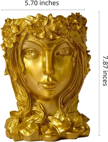 Miniatura 4 de Maceta de cabeza con cara de diosa con orificio de drenaje - Linda maceta de diosa de resina