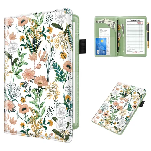 Miniatura 11 de Libros de servicio lindos para camarera y camarero, libreta de notas de visitantes de cuero con cremallera, organizador de dinero y cartera, Mármol