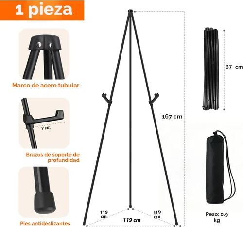 Miniatura 2 de JEAWIWI Caballete negro para cartel de boda, soporte para póster para exhibición, caballete de arte de metal plegable para pintar, caballetes de pie