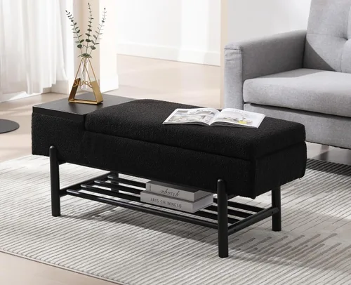 Miniatura 9 de EALSON Banco de almacenamiento moderno para dormitorio, extremo de la cama, banco otomano tapizado de sherpa con almacenamiento y zapatero de Beige