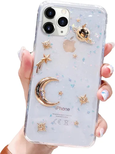 Miniatura 9 de Funda para Apple iPhone 11 Pro Max 3D Bling Planet Glitter con Space Sparkle Moon Star Universe Flexible Soft TPU Protección a prueba de golpes