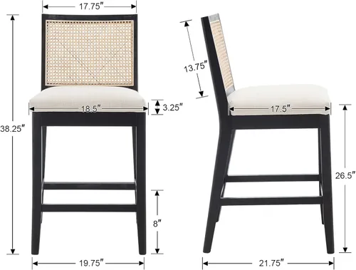 Miniatura 2 de RIVOVA Juego de 2 taburetes de bar de ratán de 26.5 pulgadas, modernos taburetes de bar tapizados de tela de lino de altura de mostrador, taburetes