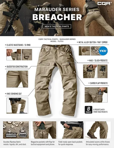 Miniatura 9 de CQR Pantalones tácticos Flex Ripstop para hombre, pantalones cargo elásticos resistentes al agua, pantalones de trabajo ligeros EDC para senderismo