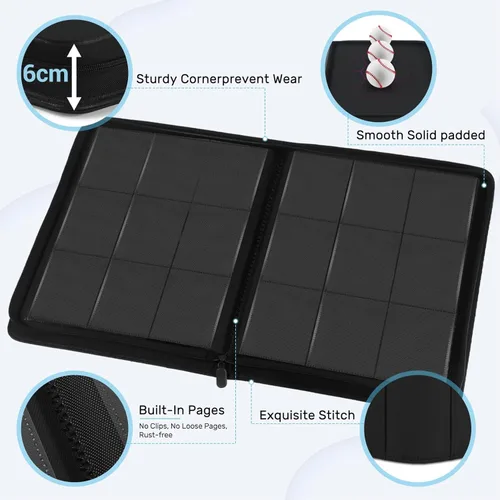 Miniatura 5 de Carpeta de tarjetas coleccionables Zofly con 9 bolsillos, álbum de colección de tarjetas con cremallera, resistente soporte para 540 tarjetas