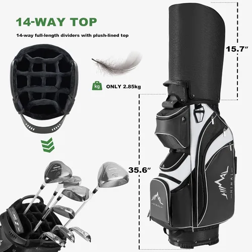 Miniatura 2 de UNIHIMAL Bolsa de carrito de golf de 14 vías con divisor de longitud completa, bolsa de golf de piel sintética de alta calidad con parte superior