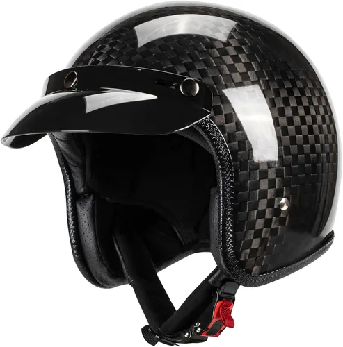 Casco de motocicleta 3/4 de cara abierta, ligero, fibra de carbono, Cafe Racer, casco vintage aprobado por DOT
