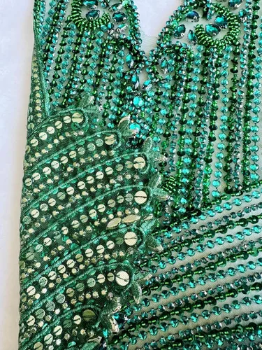 Miniatura 4 de Parches de corpiño hechos a mano con cuentas grandes de diamantes de imitación de encaje, adornos para coser en lentejuelas, piedras y cuentas Verde