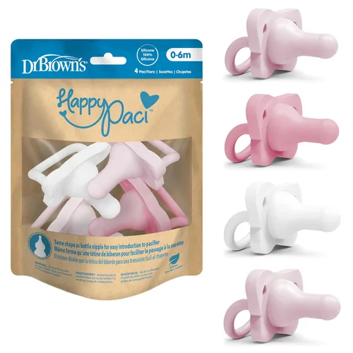 Miniatura 8 de Dr. Brown's HappyPaci - Chupete de bebé 100% de silicona, diseño contorneado de una pieza, negro/gris/blanco, 0.0-19.7 ft, sin BPA, paquete de 3