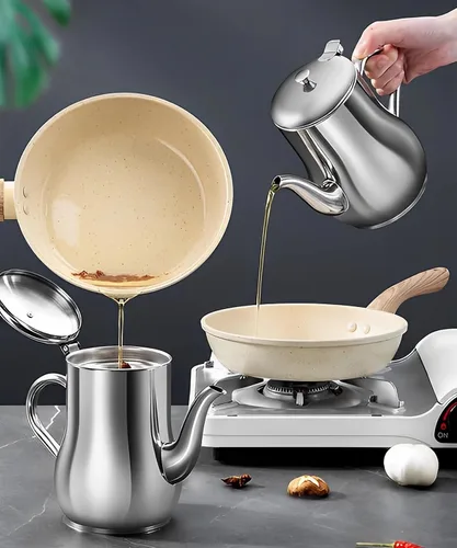 Miniatura 7 de 2 coladores de aceite para freidora de 32 onzas para cocina, olla de filtro de aceite de acero inoxidable con filtro de malla fina, tapa a prueba
