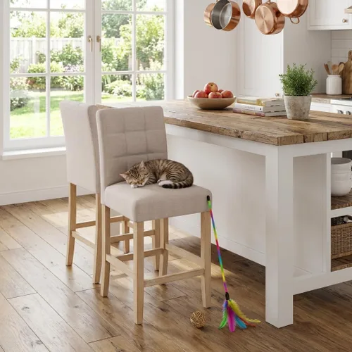 Miniatura 3 de YOUNIKE Taburete de bar moderno, taburete de bar con cómodo respaldo alto y patas de madera, silla de cocina de tela para isla y comedor, ya