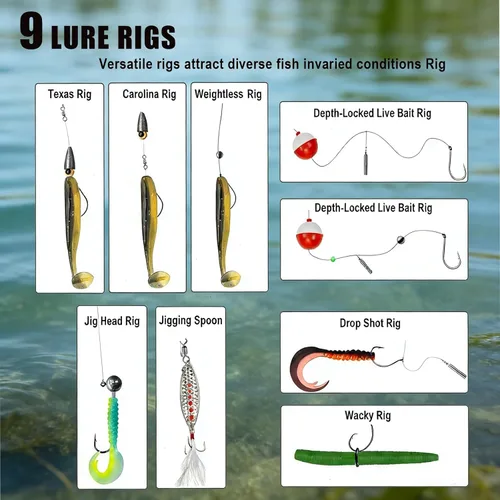 Miniatura 2 de Kit de señuelos de pesca, kit de señuelos de lubina con caja de aparejos incluida, cebos de agua, cebos de natación, juego completo