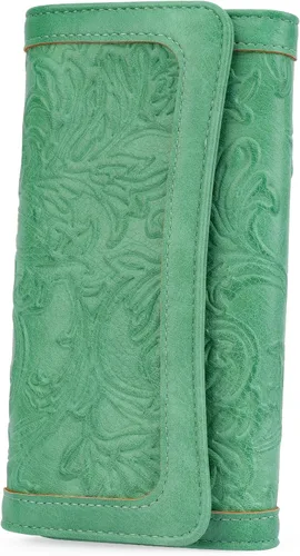 Miniatura 29 de MEITRUE Cartera de cuero para mujer, con bloqueo RFID, triple pliegue, con relieve, soporte para tarjetas, organizador de chequera para teléfono