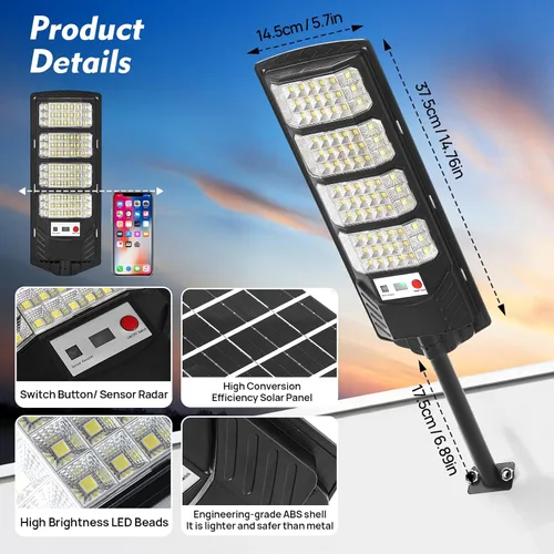 Miniatura 4 de Luz Solar de Calle al Aire Libre Impermeable, Luz Solar con Sensor de Movimiento, Luz LED Solar del Atardecer al Amanecer para Inundación de JZ4-2PC