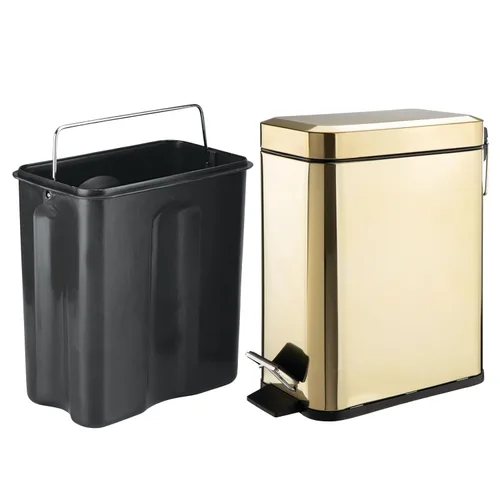 Miniatura 7 de mDesign Pequeño y moderno cubo de basura rectangular de metal con tapa y pedal de 1.3 galones, compacto, con cubo interior extraíble con asa