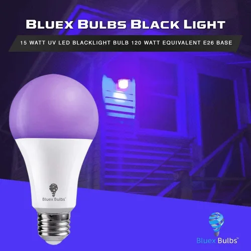 Miniatura 4 de Bluex Bombillas 6 Pack A21 LED Luz Negra, 16 W (equivalente a 120 W) E26 Luz Negra Nivel 385-400nm, Pintura Corporal, Luz LED de Fiesta que Brilla