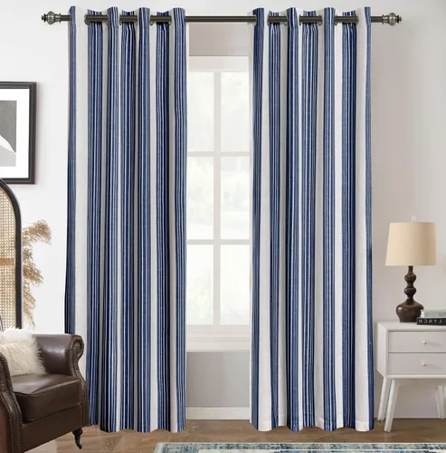 Miniatura 49 de DriftAway Chris Linen - Cortinas opacas con capa térmica y reductora de sonido, 63 pulgadas de largo para dormitorio, cortinas estampadas a rayas