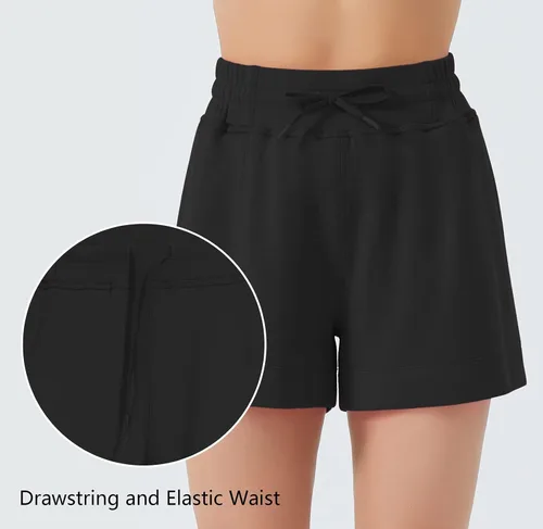 Miniatura 5 de THE GYM PEOPLE Pantalones cortos deportivos con cordón para mujer, cintura alta, pantalones cortos de entrenamiento de verano con bolsillos
