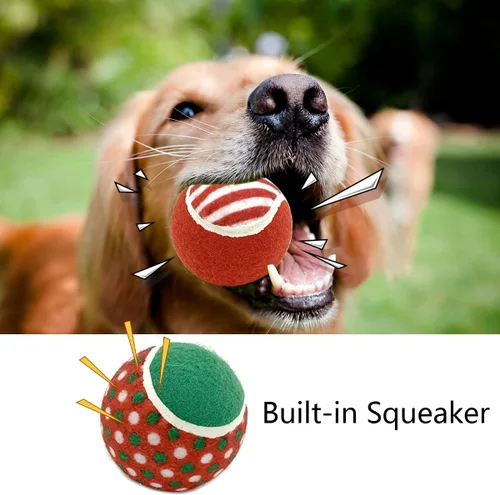 Miniatura 3 de Pelotas de tenis de Navidad para perros, 8 unidades, pelota de tenis chirriante, juguete interactivo para cachorros verdes y rojos, juguetes