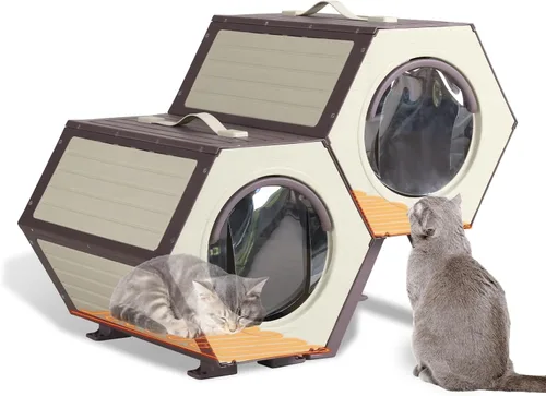 Miniatura 10 de Casa climatizada para gatos para invierno al aire libre, condominio combinado para gatos con temperatura y tiempo ajustables, refugio aislado