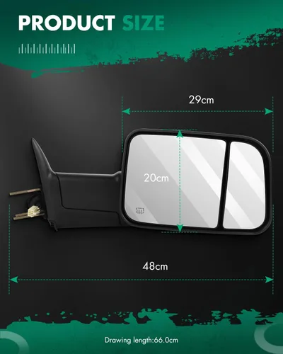 Miniatura 3 de Espejo de remolque compatible con Dodge 1998-2001 para Ram 1500 para Ram 2500 para Ram 3500 Pickup Truck Espejo de remolque ajustable con luz