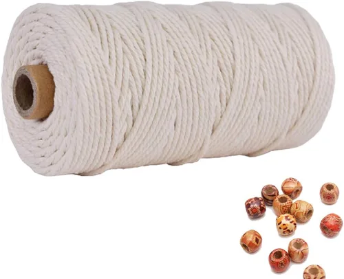 Miniatura 28 de Cordón de macramé de 1/64 pulgadas (0.157 in) de color rosa claro, hilo de algodón natural para tejer a mano a mano, 4 hebras para colgar