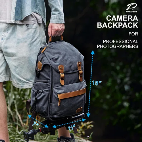 Miniatura 6 de Padwa Lifestyle Mochila negra para cámara – Bolsa profesional para cámara DSLR y UAV, mochila de lona antirrobo para cámara con cubierta