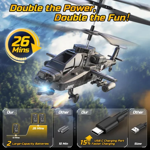Miniatura 3 de DEERC - Helicóptero RC, avión RC para niños y adultos, helicóptero de control remoto de 2.4GHz, tiempo de vuelo de 26 minutos, luces LED y retención