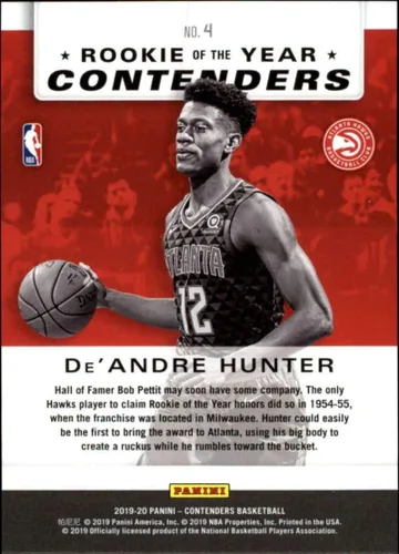 Miniatura 2 de 2019-20 NBA Contenders Rookie of the Year Contenders #4 De'Andre Hunter Atlanta Hawks Official Panini Basketball Trading Card from Hobby