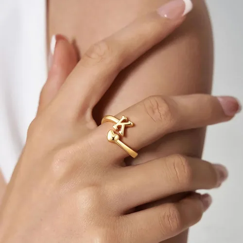 Miniatura 4 de Turandoss Regalos para el día de San Valentín para adolescentes, anillos de oro para niños, chapados en oro de 14 quilates con inicial para letra A