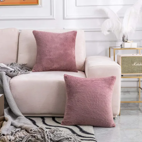 Miniatura 14 de Home Brilliant Juego de 2 almohadas de felpa de piel sintética marrón para sofá, fundas de almohada decorativas cuadradas cálidas para patio, juego