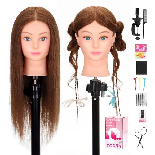 Miniatura 9 de Cabeza de Maniquí de Cabello Humano con Soporte de Trípode 22"-24" Femenina Cabeza de Maniquí de Cabello 100% Humano Cabeza de Maniquí para Peinado