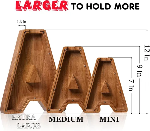 Miniatura 3 de Alcancía grande de madera personalizada para niños, alcancía con nombre personalizado, alcancía (nombre grabado láser) letras del alfabeto