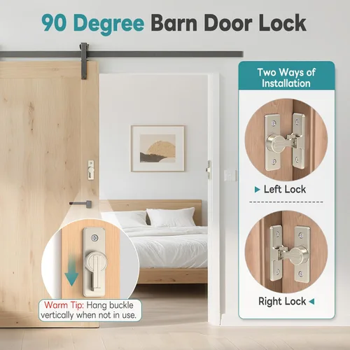 Miniatura 5 de Cerradura de Puerta de Granero de 90 Grados Resistente, Pestillo de Puerta Corredera de Aleación de Zinc para Granero, Jardín, Baño, Cerca, Níquel-1